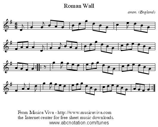 Roman Wall - staff notation