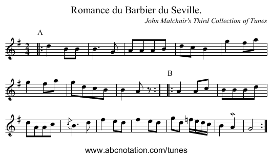 Romance du Barbier du Seville. - staff notation