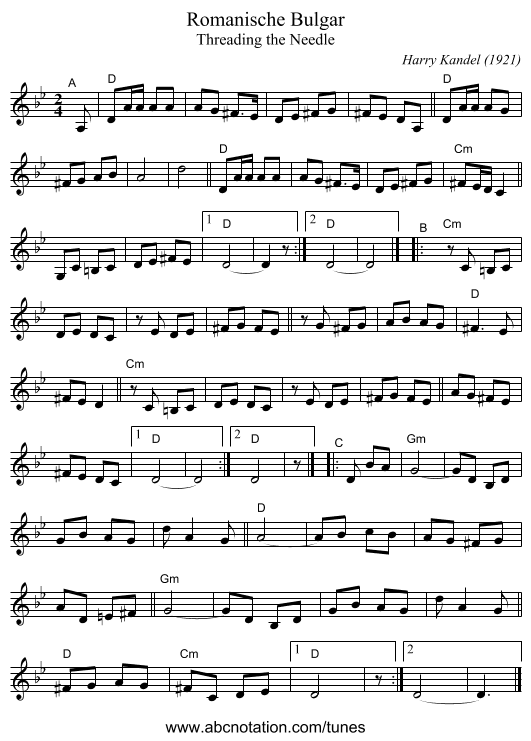 Romanische Bulgar - staff notation