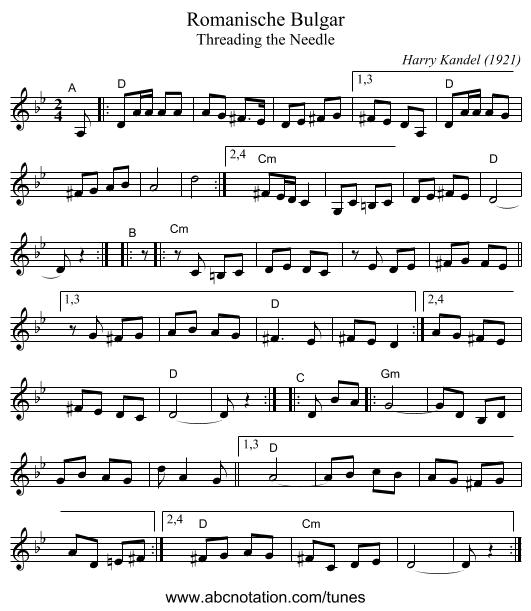 Romanische Bulgar - staff notation