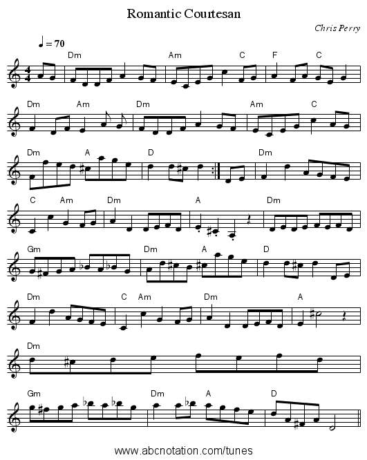 Romantic Courtesan - staff notation