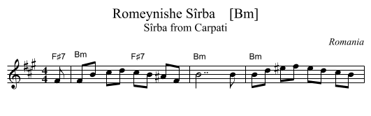 Romeynishe S&icirc;rba    [Bm] - staff notation