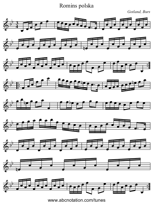 Romins polska - staff notation