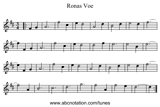 Ronas Voe - staff notation