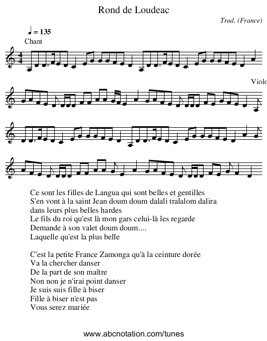 Rond de Loudeac - staff notation