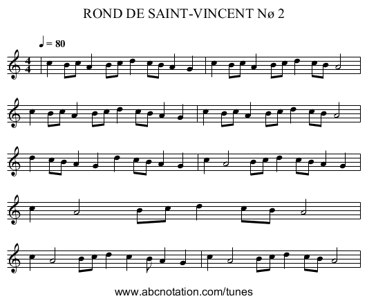 ROND DE SAINT-VINCENT Nø 2 - staff notation