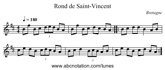 Rond de Saint-Vincent - staff notation