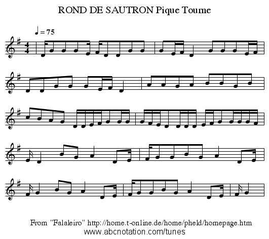 ROND DE SAUTRON Pique Tourne - staff notation
