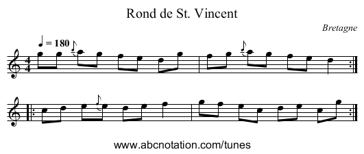 Rond de St. Vincent - staff notation