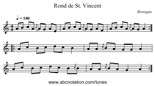 Rond de St. Vincent - staff notation