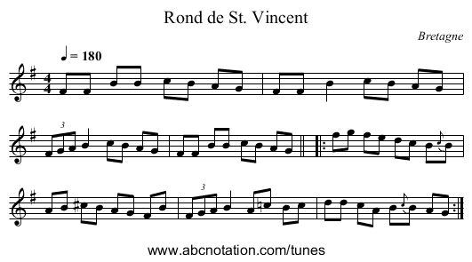 Rond de St. Vincent - staff notation