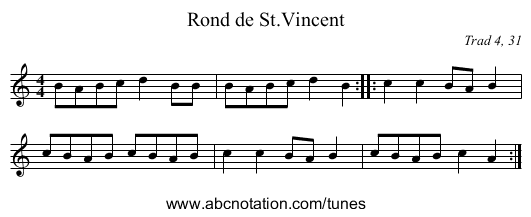 Rond de St.Vincent - staff notation