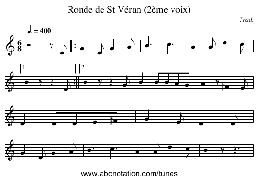 Ronde de St Véran (2ème voix) - staff notation