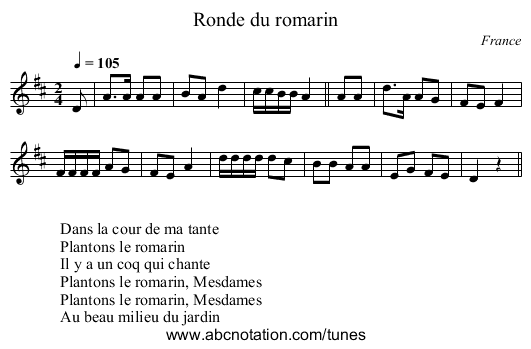 Ronde du romarin - staff notation