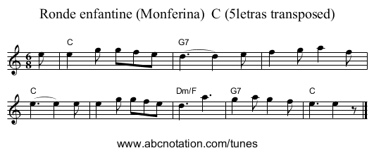 Ronde enfantine (Monferina)  C (5letras transposed) - staff notation