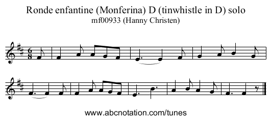 Ronde enfantine (Monferina) D (tinwhistle in D) solo - staff notation