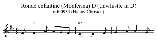Ronde enfantine (Monferina) D (tinwhistle in D) - staff notation