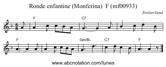 Ronde enfantine (Monferina)  F (mf00933) - staff notation