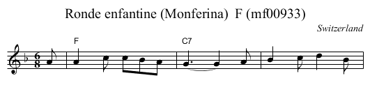 Ronde enfantine (Monferina)  F (mf00933) - staff notation