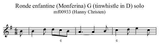 Ronde enfantine (Monferina) G (tinwhistle in D) solo - staff notation