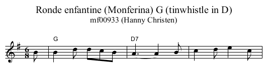 Ronde enfantine (Monferina) G (tinwhistle in D) - staff notation