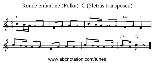 Ronde enfantine (Polka) C (5letras transposed) - staff notation
