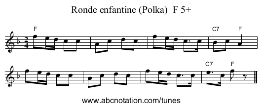 Ronde enfantine (Polka) F 5+ - staff notation