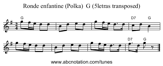 Ronde enfantine (Polka)  G (5letras transposed) - staff notation