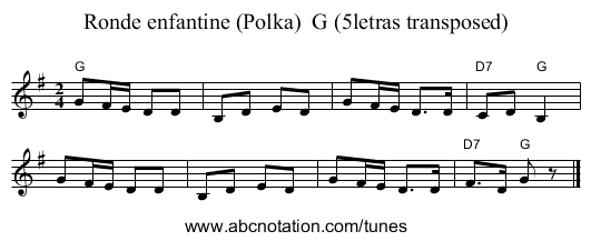 Ronde enfantine (Polka)  G (5letras transposed) - staff notation