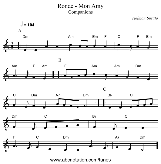 Ronde - Mon Amy - staff notation