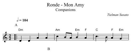 Ronde - Mon Amy - staff notation