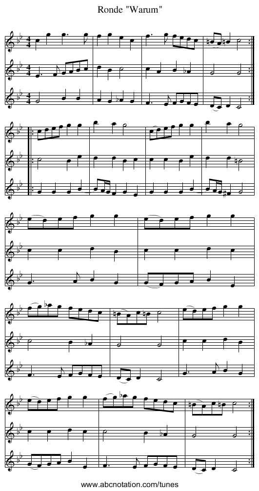 Ronde Warum - staff notation