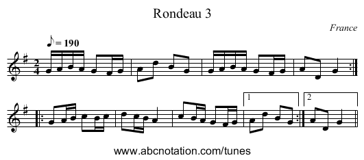 Rondeau 3 - staff notation