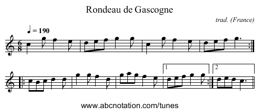 Rondeau de Gascogne - staff notation