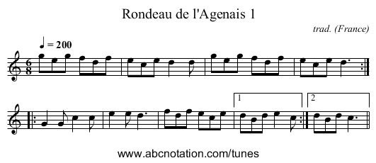 Rondeau de l'Agenais 1 - staff notation