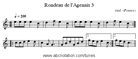 Rondeau de l'Agenais 3 - staff notation