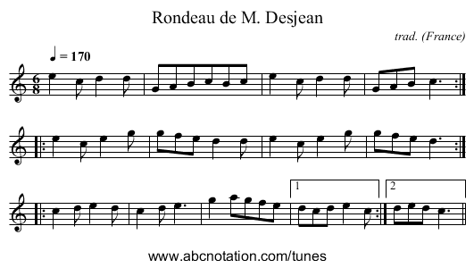 Rondeau de M. Desjean - staff notation