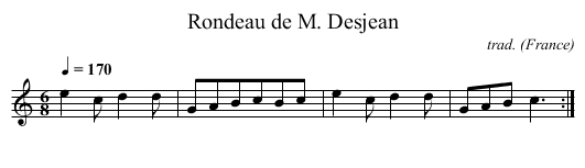 Rondeau de M. Desjean - staff notation