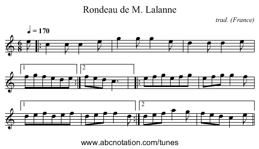 Rondeau de M. Lalanne - staff notation