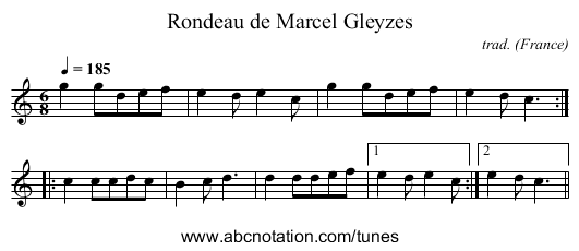 Rondeau de Marcel Gleyzes - staff notation