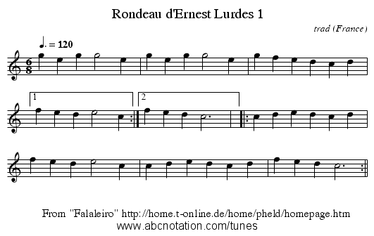 Rondeau d'Ernest Lurdes 1 - staff notation