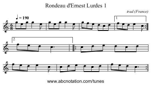 Rondeau d'Ernest Lurdes 1 - staff notation