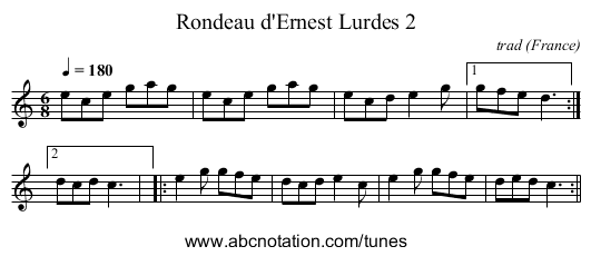 Rondeau d'Ernest Lurdes 2 - staff notation