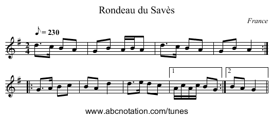 Rondeau du Savès - staff notation