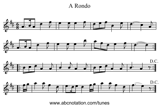 Rondo, A - staff notation