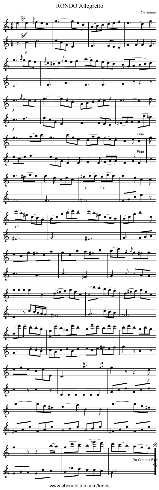 RONDO Allegretto - staff notation