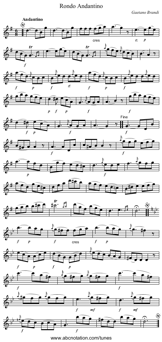 Rondo Andantino - staff notation