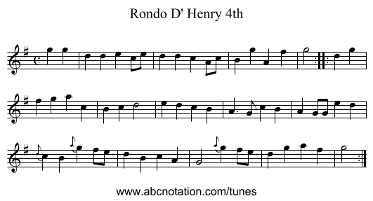 Rondo D' Henry 4th - staff notation