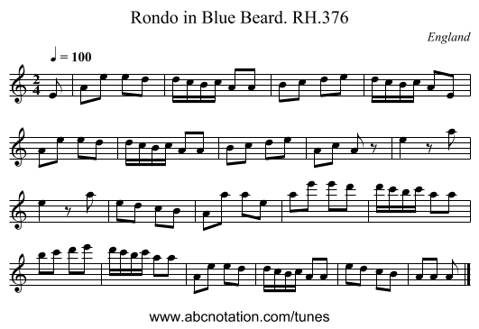 Rondo in Blue Beard. RH.376 - staff notation