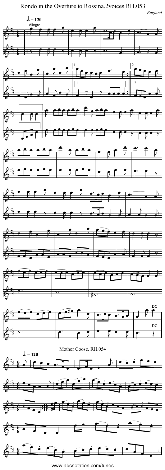 Rondo in the Overture to Rossina.2voices RH.053 - staff notation